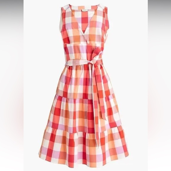 J. Crew Faux-wrap sleeveless mini dress Bohemian Red Wildfire plaid Size 10 - Picture 3 of 8